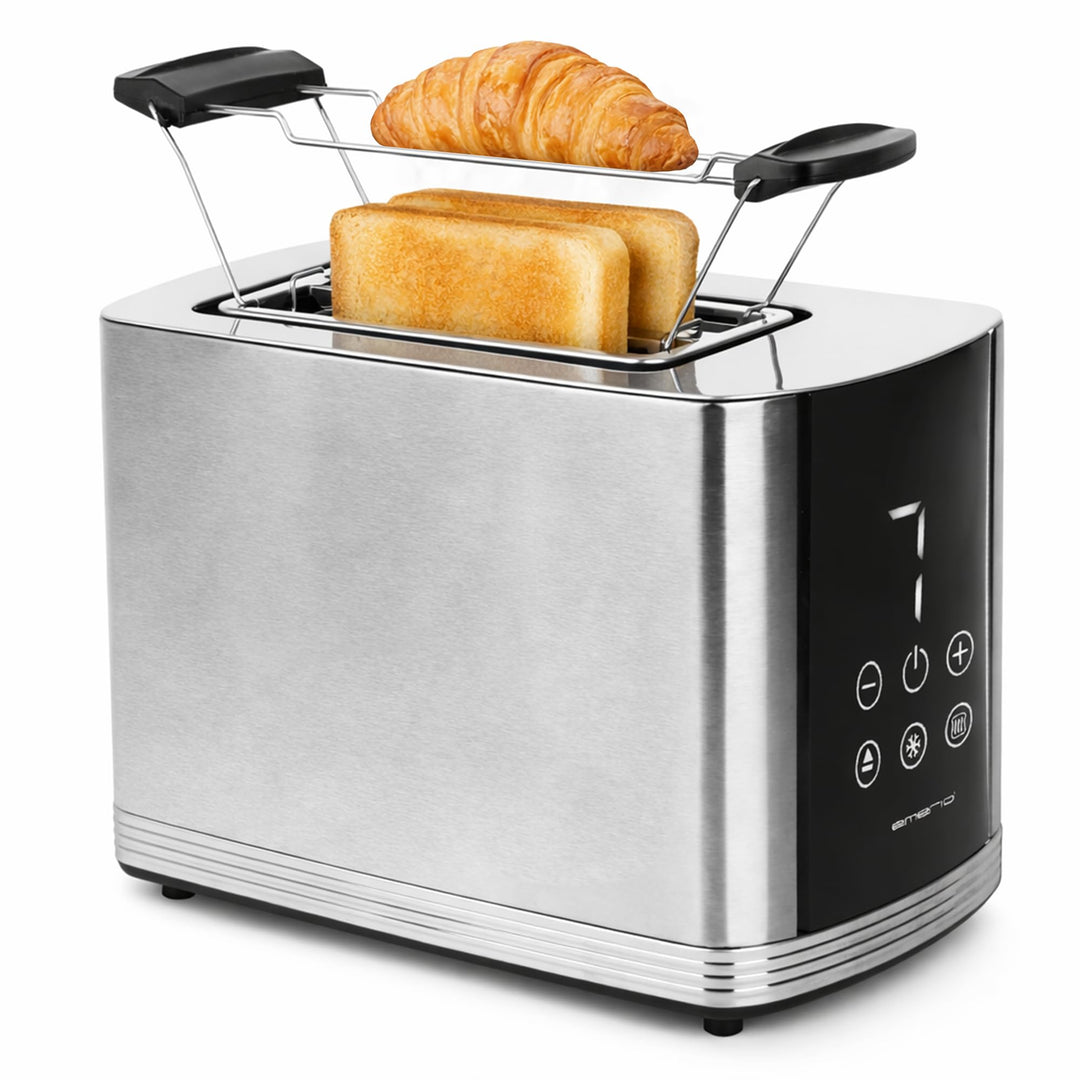 EMERIO Edelstahl Toaster mit grossem Display | 2 Toastschlitze | Zentrierautomatik | Krümelschublade