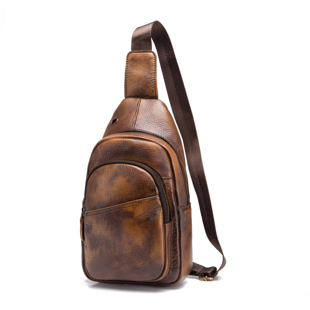 Le’aokuu Herren Echtes Leder Hüfttasche Brusttasche Bauchtsche Crossbody Bag Sling Bag Schultertsche