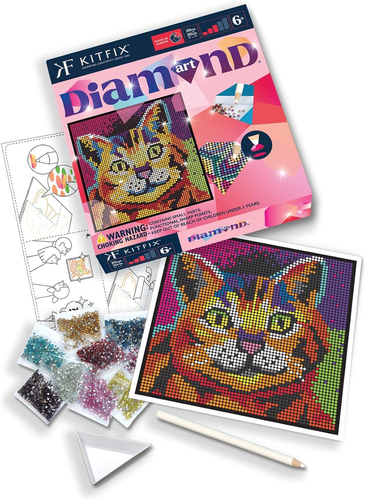 Kitfix - Diamond Art - Kätzchen - Diamond Painting für Kinder ab 6-20 x 20 cm - für Mädchen, Jungen