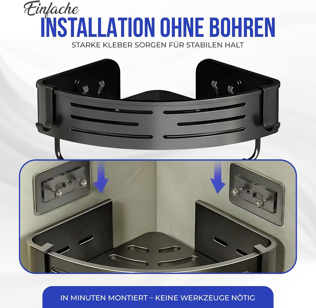 Duschablage Ohne Bohren, Duschregal Ecke Badezimmer Regal Wand Duschkorb mit Handtuchhalter Eckregal