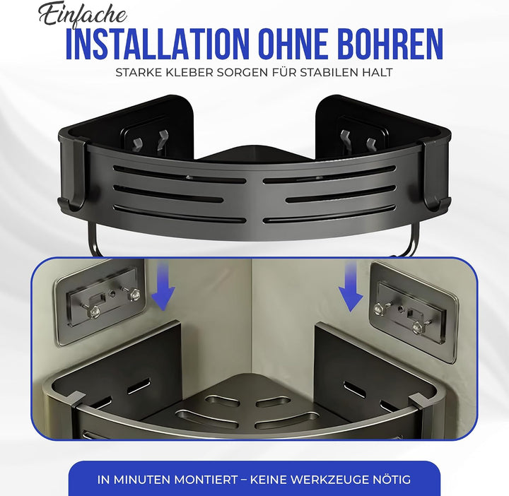 Duschablage Ohne Bohren, Duschregal Ecke Badezimmer Regal Wand Duschkorb mit Handtuchhalter Eckregal