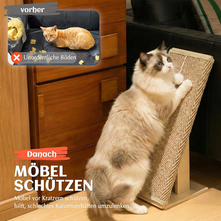 PETKARAY Kratzbrett Katze, 65 cm hoch, mit Rampe, Robustes L-förmiges Kratzmöbel als Möbelschutz, Ka