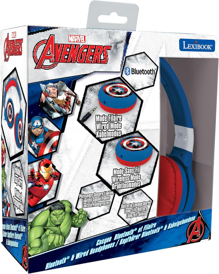 Lexibook Avengers Marvel 2-in-1-Bluetooth-Kopfhörer für Kinder - Stereo Wireless Wired, Kindersicher