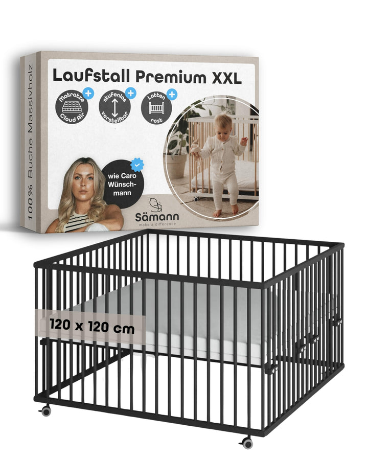 Sämann Laufstall Baby mit Matratze Cloud Air & Lattenrost | stufenlos höhenverstellbar | Laufgitter