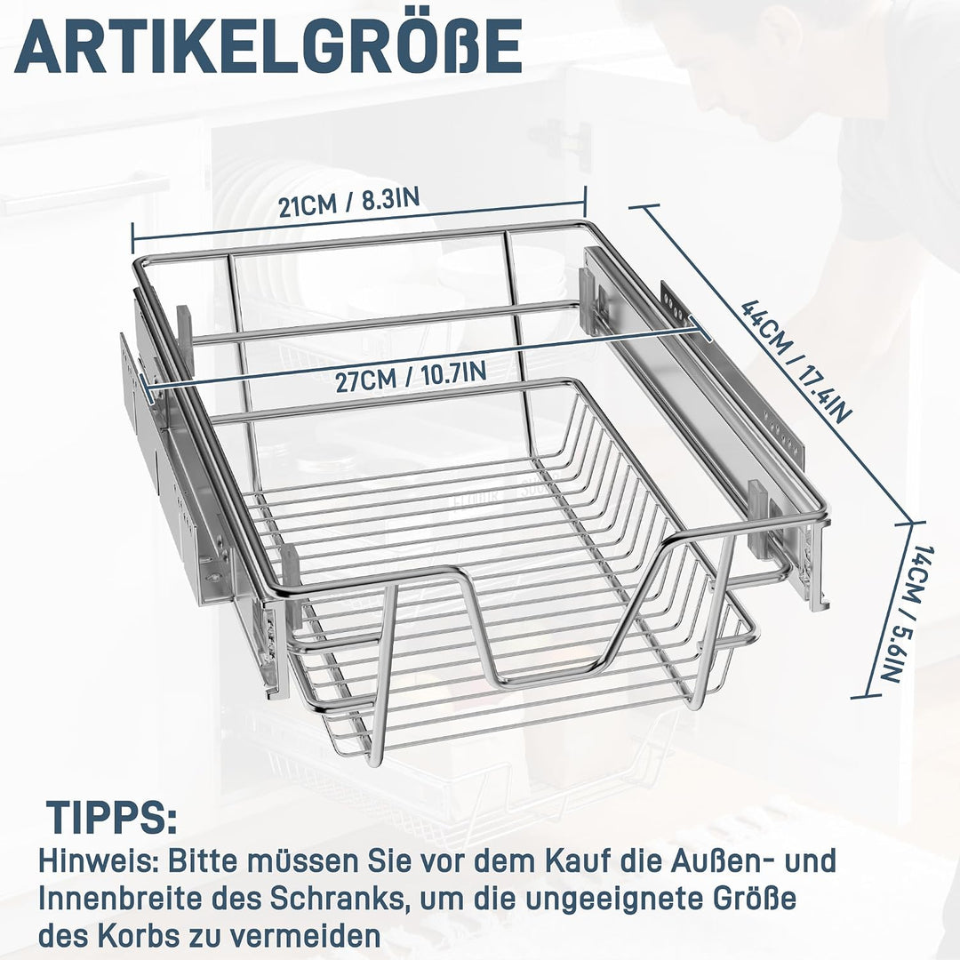 HENGMEI Teleskopschublade Schrankauszug Ausziehbare Ablage Küchenschublade Küchen Regal Korbauszug S
