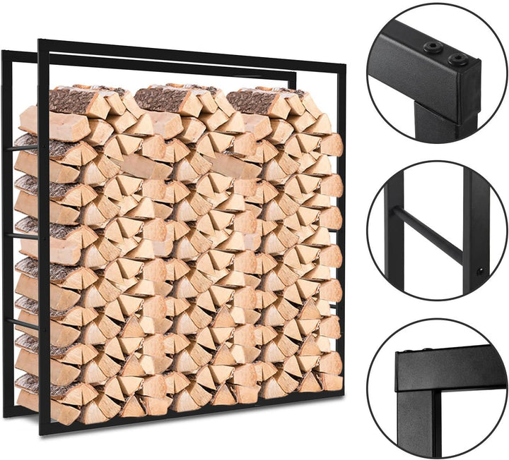 Lospitch Kaminholzregal, Innen Brennholzregal Holzhalter aus Stahl, Stabiles Metall-Gestell In Matt