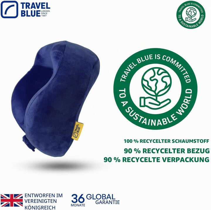 Travel Blue Reisekissen Memory Foam - Bequemes Memory Foam Kissen mit weichem Bezug, hervorragende K