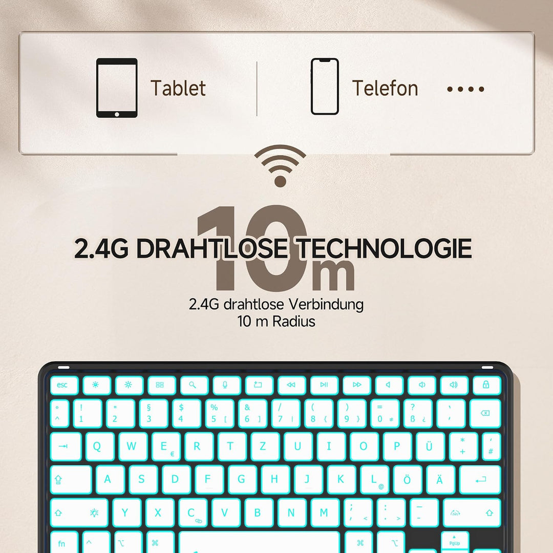 CACOE Bluetooth Tastatur mit Touchpad, Kabellose mit 7 Farben Beleuchtete | QWERTZ Tastatur Kompatib