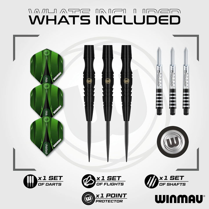 WINMAU Sniper Black Professionelles Wolfram-Dart-Set mit Flights und Schäften (Shafts) 24.0 Gramm, 2