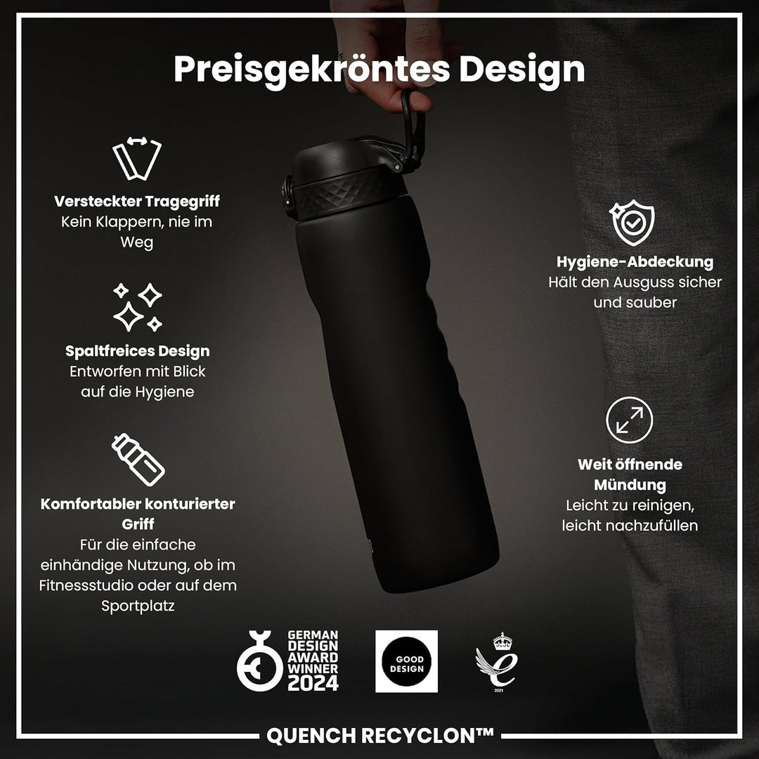 ION8 1 Liter Trinkflasche, 1000ml, Auslaufsicher, Einhandöffnung, Sichere Verriegelung, Spülmaschine