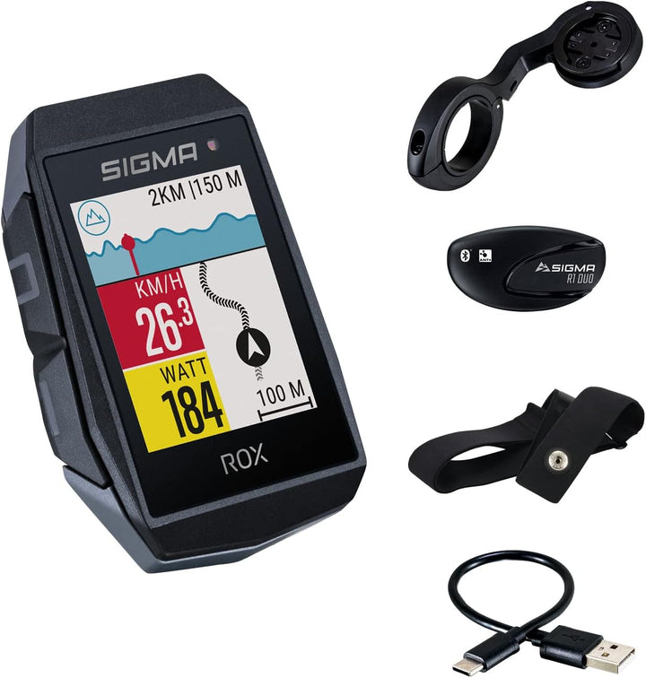 SIGMA SPORT ROX 11.1 EVO White HR Set | Fahrradcomputer kabellos GPS & Navigation inkl. Short Butler
