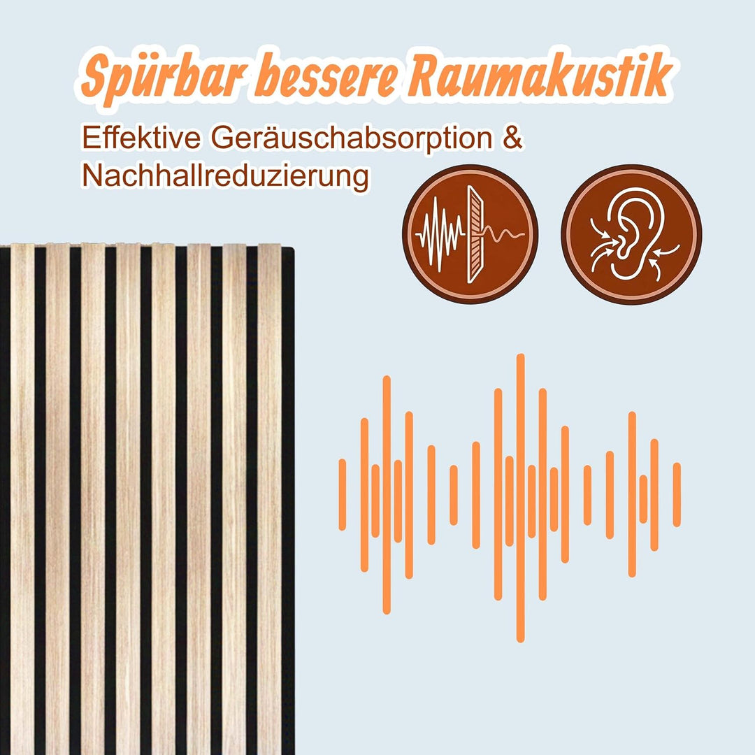 Relaxdays Akustikpaneele, 4er Set, 120 x 60 cm, Schalldämmung &amp; Wandverkleidung, Eiche Furnier, Wand