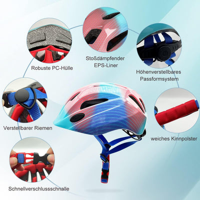 Fahrradhelm Robuster Kinder Helm Verstellbarer Skateboardhelm Radhelm Skaterhelm 52-56CM für Mädchen