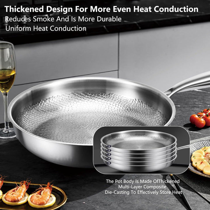 Titan Pfanne Unbeschichtet,Titanium Hammered Pan Pro mit Deckel Spatel 26CM | Pfanne Aus Reinem Tita