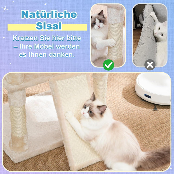 Hey-brother Kratzbaum, 182 cm hoch Katzenbaum für Grosskatze, mehrstöckiger Katzenkratzbaum mit 2 Gr