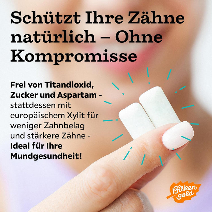 Birkengold Xylit Kaugummi Pfefferminze | 24 Stk. Blister | Zahnpflege-Kaugummi | zuckerfrei | hoher