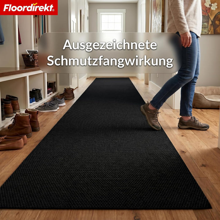 Floordirekt Schmutzfangmatte Schwarz 100x150cm Hong Kong Pro – rutschfeste Sauberlaufmatte mit TPE-R
