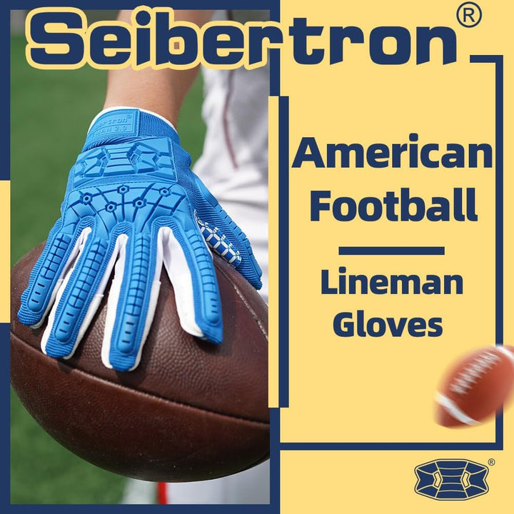 Seibertron Lineman 2.0 Padded Palm Football Receiver Gloves, Flexible TPR Impact Protection Back of