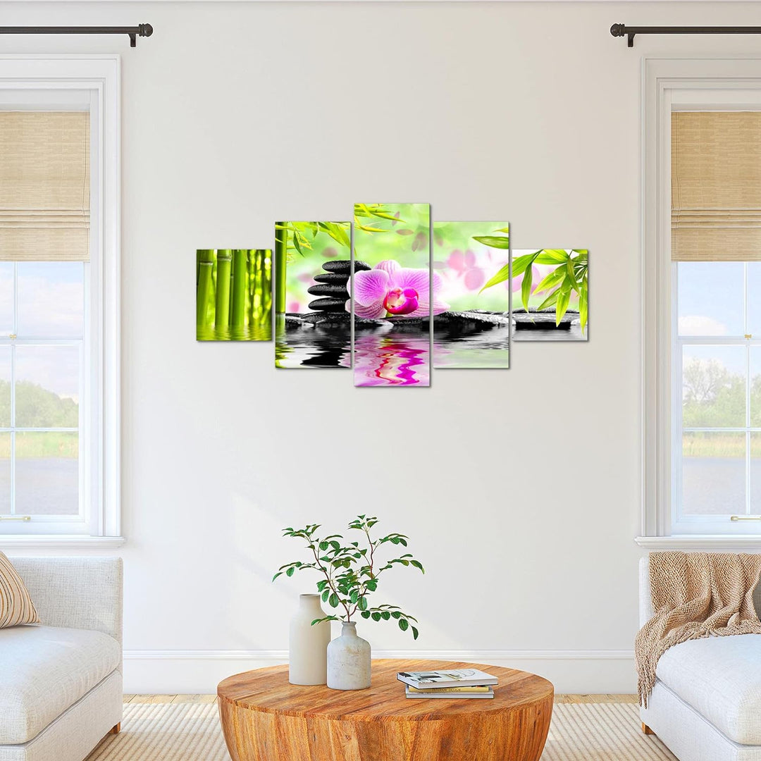 Runa Art Bild Wohnzimmer Schlafzimmer Orchidee Feng Shui 5 Teilig Steine Zen Pink Wandbilder auf Vli