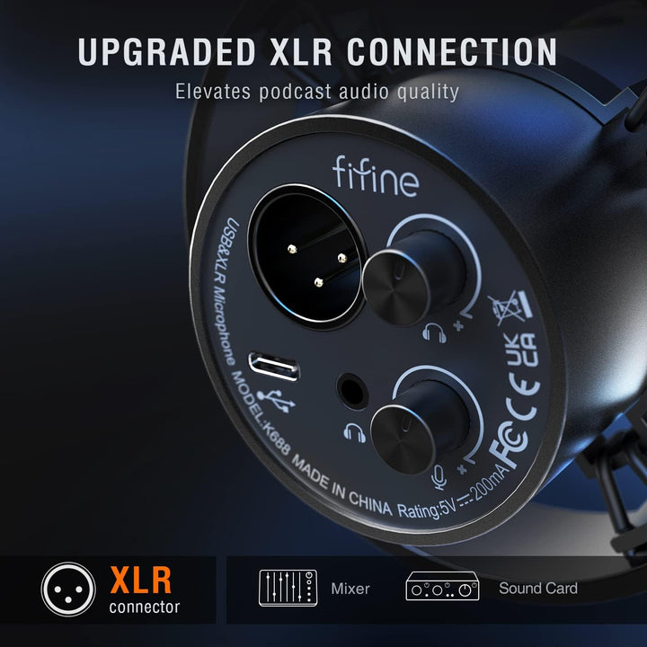 FIFINE XLR Studio Mikrofon Dynamisches, USB Microphone PC für Streaming Podcast Gaming, für PS4/5 Ma