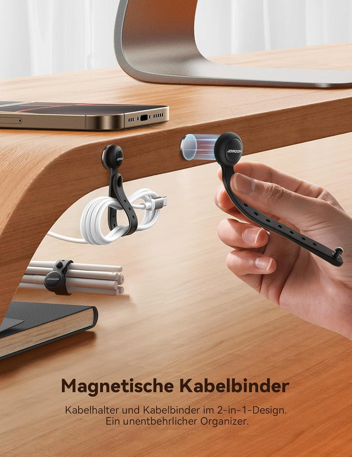 JOYROOM 12 Stück Magnetische Kabelbinder Schwarz, [2024 Neueste] Multifunktionale Silikon Kabelbinde