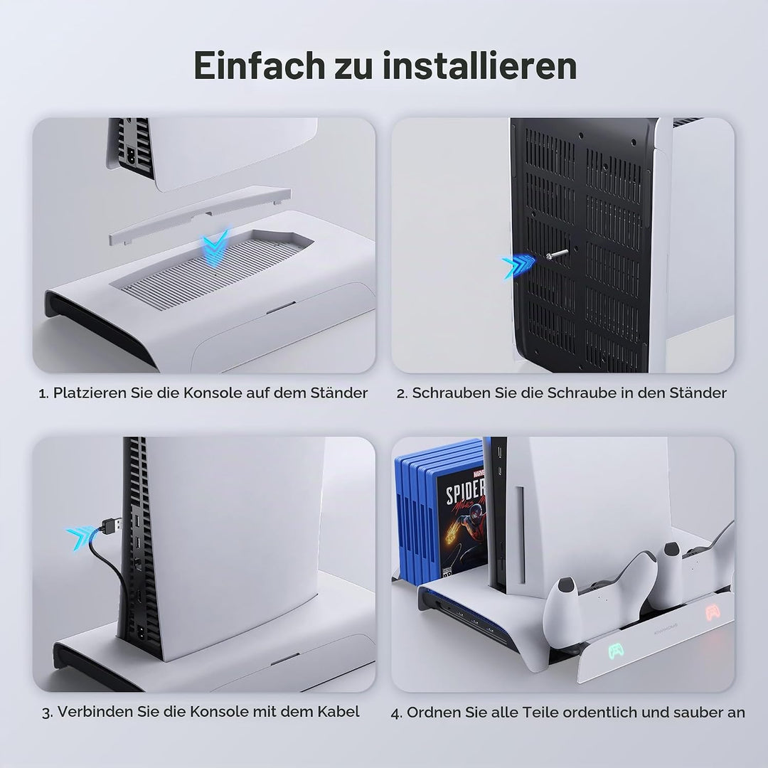 KIWIHOME Vertikale Kühlung RGB, 3-stufiger Lüfter, Ladestation für Dual-Controller, 10 Spielplätze,