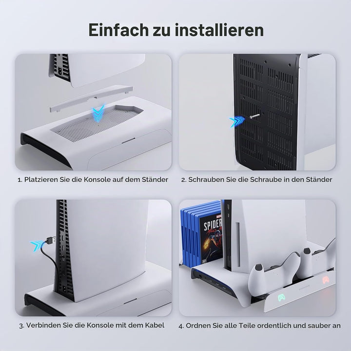 KIWIHOME Vertikale Kühlung RGB, 3-stufiger Lüfter, Ladestation für Dual-Controller, 10 Spielplätze,