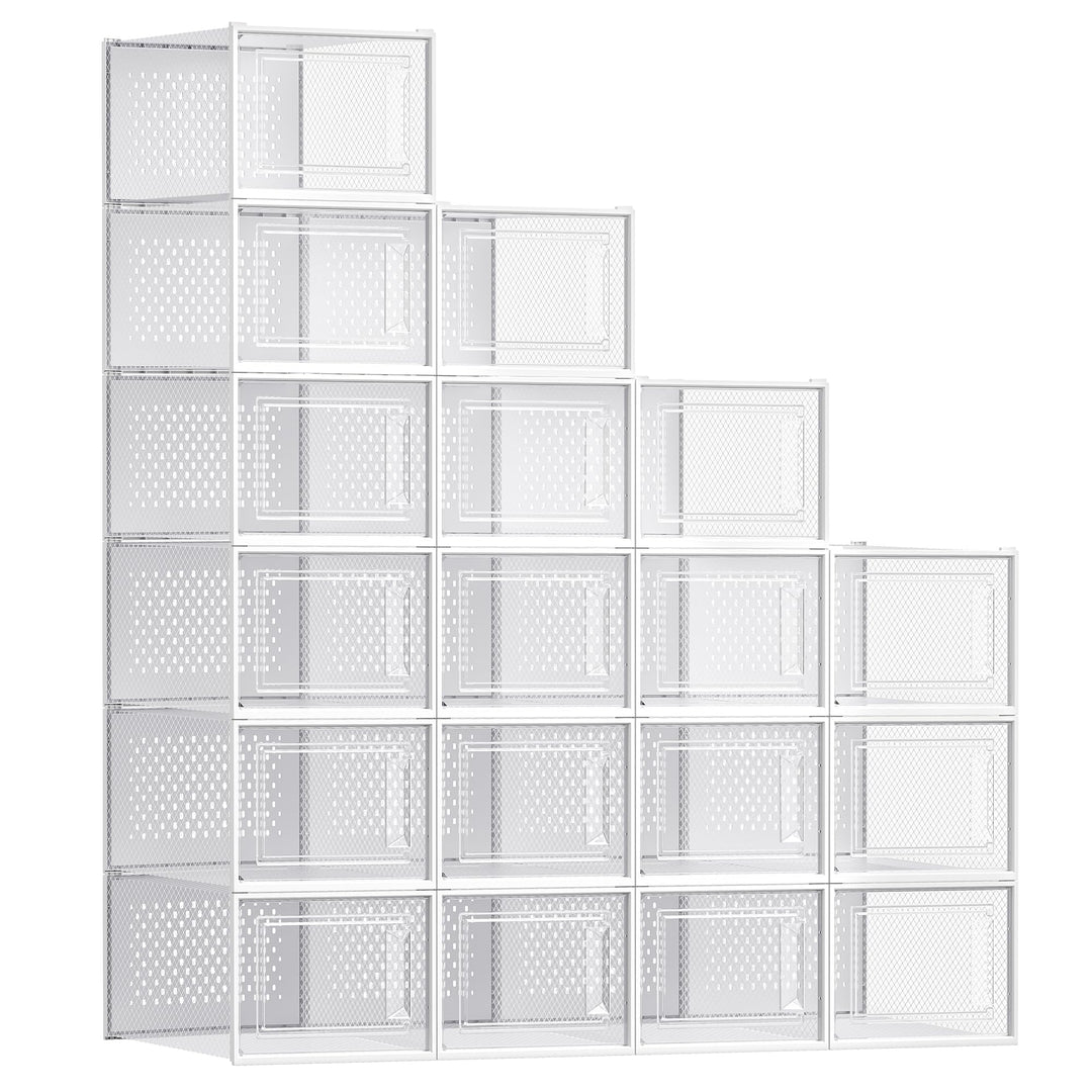 SONGMICS Schuhboxen, 18er Set, Aufbewahrungsboxen für Schuhe, Schuh-Organizer, Kunststoffboxen, falt