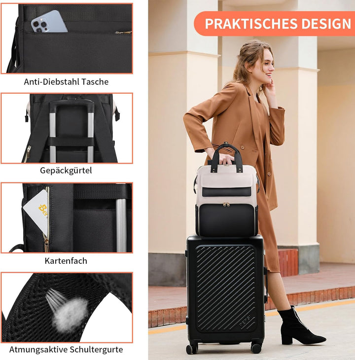 BERTASCHE Lunch Rucksack, Laptop Rucksack Damen 15,6 Zoll mit Isoliertes Kühltasche, 2-in-1-Arbeitsr