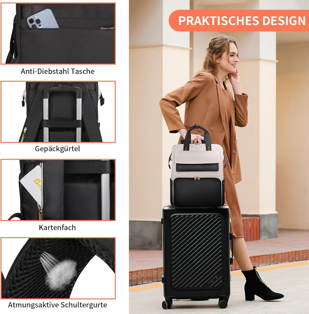 BERTASCHE Lunch Rucksack, Laptop Rucksack Damen 17,3 Zoll mit Isoliertes Kühltasche, 2-in-1-Arbeitsr