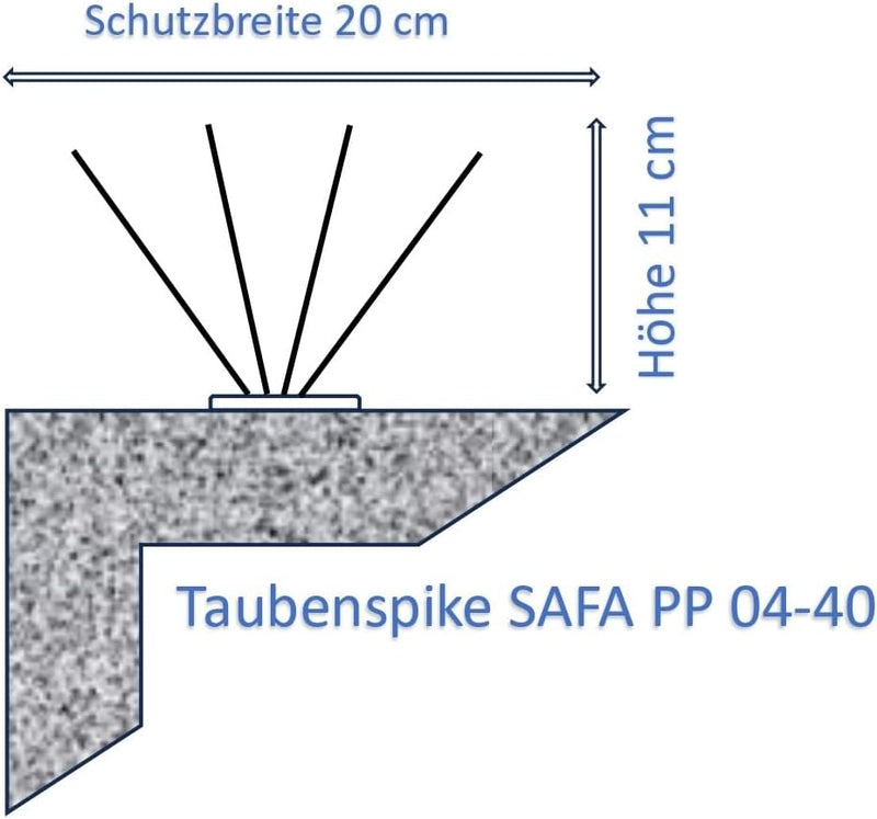 10 Meter Vogelabwehr, Taubenabwehr/ 4-reihig/ 20 Elemente a 50 cm/Taubenspikes aus Edelstahl auf UV-