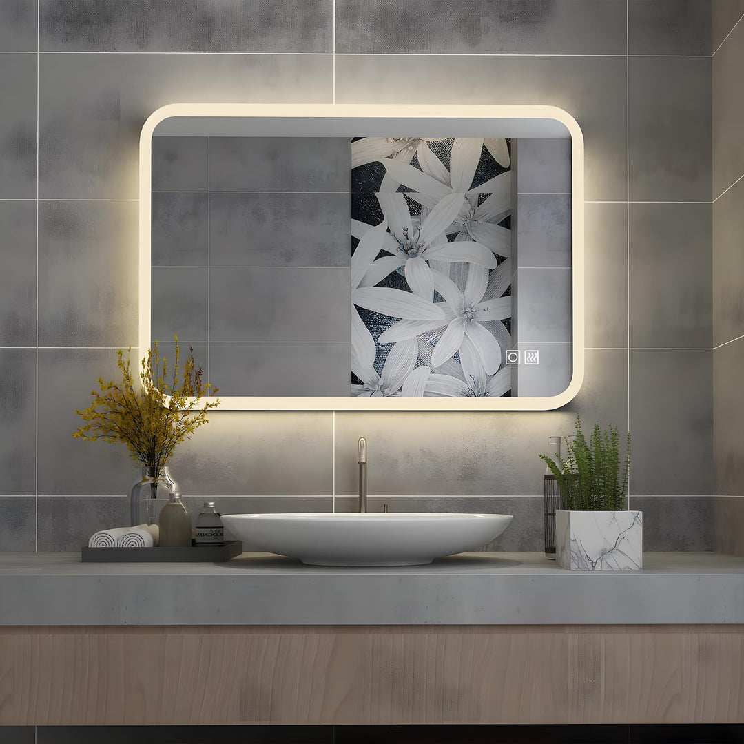 MIQU Badspiegel LED 60 x 50 cm Badezimmerspiegel mit Beleuchtung warmweiss/kaltweiss dimmbar Lichtsp