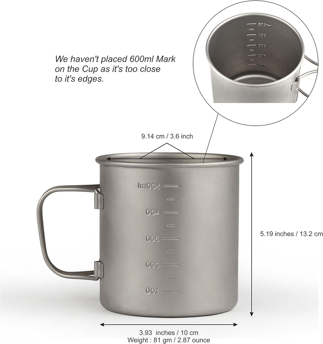 Titanbecher Campingbecher mit Messmarken, Extra stark Ultraleicht (Ti), gesunder &amp; umweltfreundliche