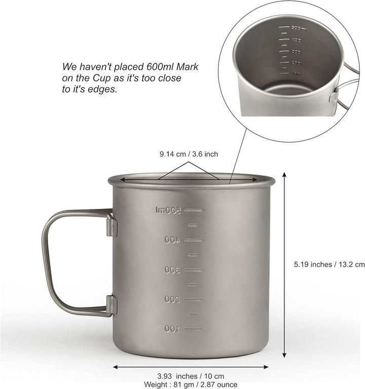 Titanbecher Campingbecher mit Messmarken, Extra stark Ultraleicht (Ti), gesunder &amp; umweltfreundliche
