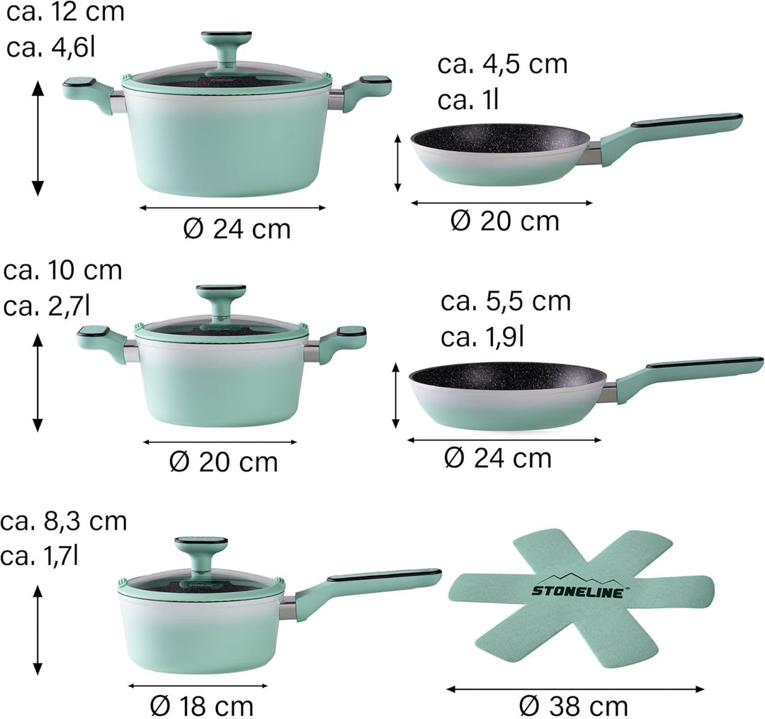 STONELINE Kochgeschirr Set 11-teilig 18/20/24 cm Set Pfannen und Töpfe mit Deckel, Topfset Pfanne In