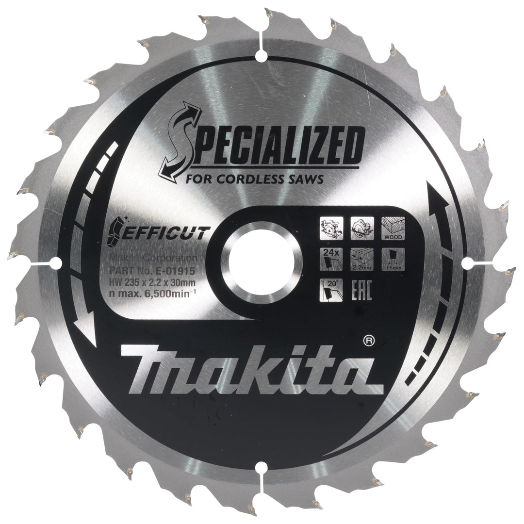 Makita Sägeblatt Efficut Holz für Akku Handkreissägen (235 x 2,2 x 30 mm, 24 Zähne) B-62985