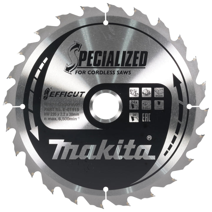 Makita Sägeblatt Efficut Holz für Akku Handkreissägen (235 x 2,2 x 30 mm, 24 Zähne) B-62985