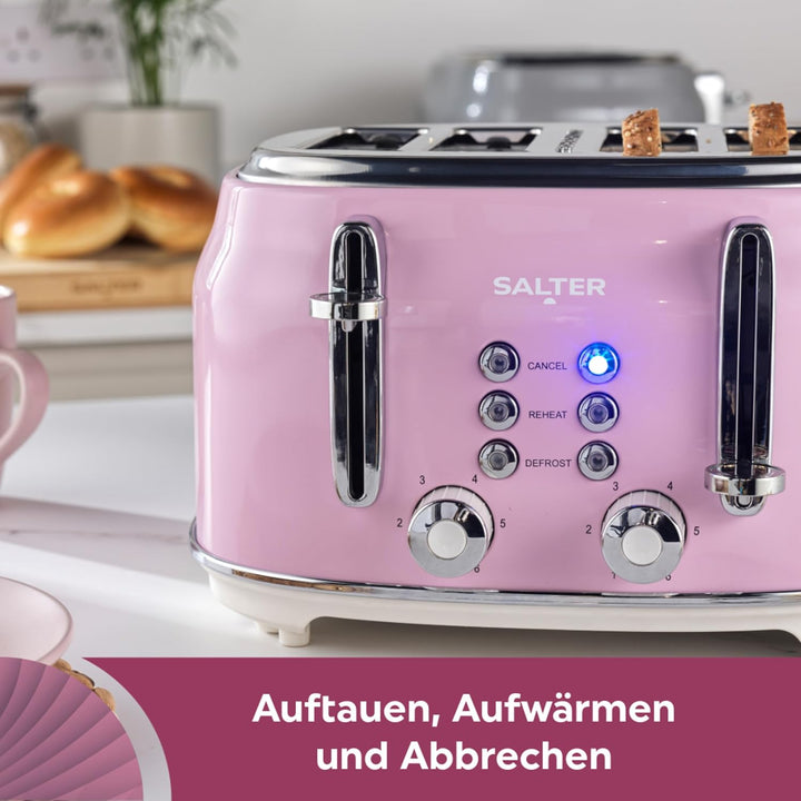 Salter Retro Toaster 4 Scheiben – Breite Schlitze, 6 Bräunungsgrad, Auftauen, Aufwärmen, Abbrechen F