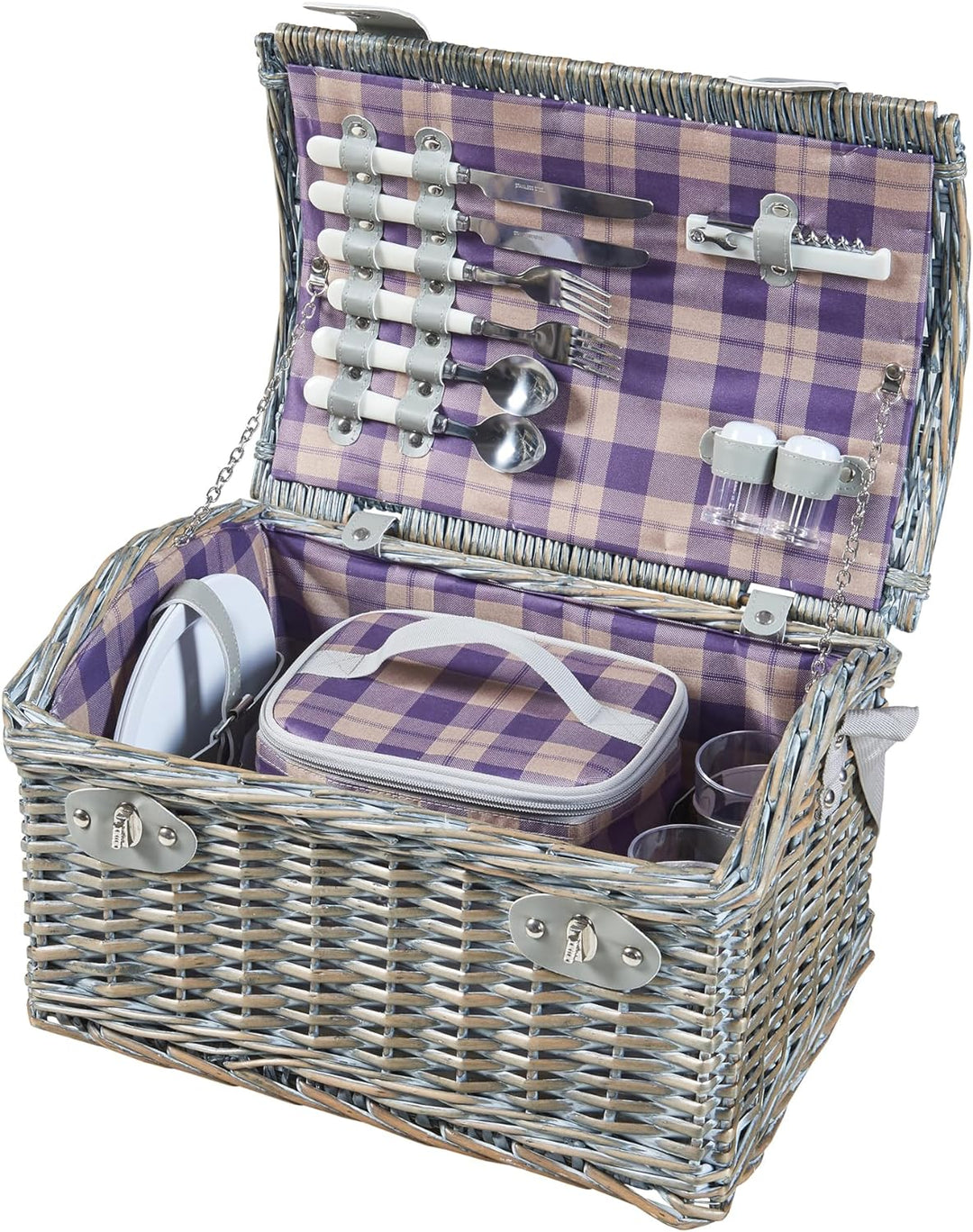 casa.pro Picknickkorb Folldal Komplettset für 2 Personen mit Kühltasche Weidenkorb Picknickset aus G