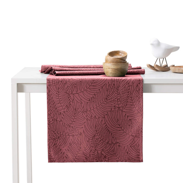 AmeliaHome Tischläufer Set 35x250 cm und 115x250 cm Lotuseffekt Wasserabweisend Blätter Altrosa Gaia