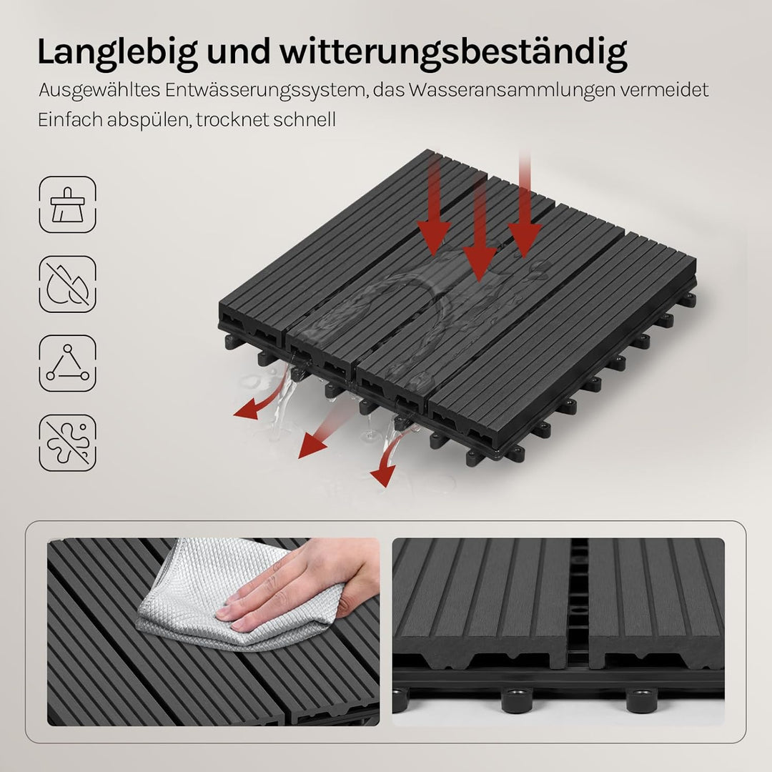 WOLTU GTF001an WPC Terrassenfliesen Terrassendielen Fliese in Holzoptik Bodenbelag mit klicksystem A