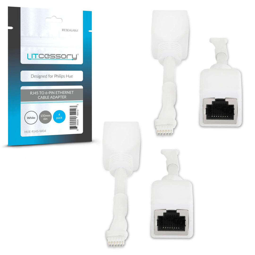 Litcessory RJ45 auf 6-Polig Ethernet-Adapter für Philips Hue Lightstrip Plus (4 Stück - Zwei Paare,