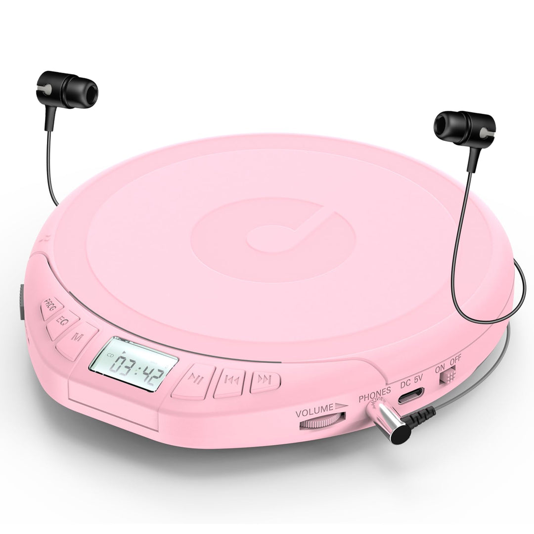 Gueray CD Player Tragbar Kinder Tragbarer CD-Player fürs Auto Discman mit Kopfhörer LCD-Display Unte