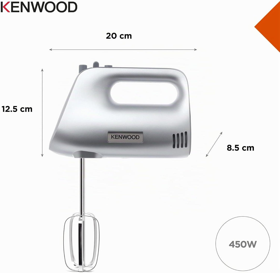 KENWOOD HMP30.A0SI Handmixer 450W 5 Geschwindigkeiten + Turbo - Schneebesen - Kneter - silberner Kun