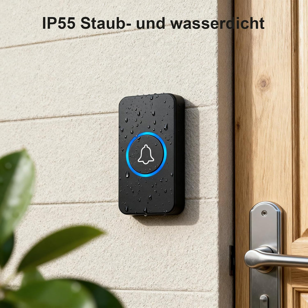 Funkklingel, Funk klingel Set, IP55 Aussen Wasserdicht, Kabellose Türklingel 400m Reichweite, Haustü