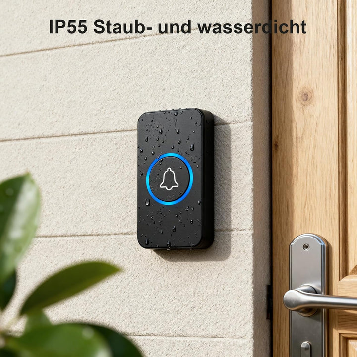 Funkklingel, Funk klingel Set, IP55 Aussen Wasserdicht, Kabellose Türklingel 400m Reichweite, Haustü