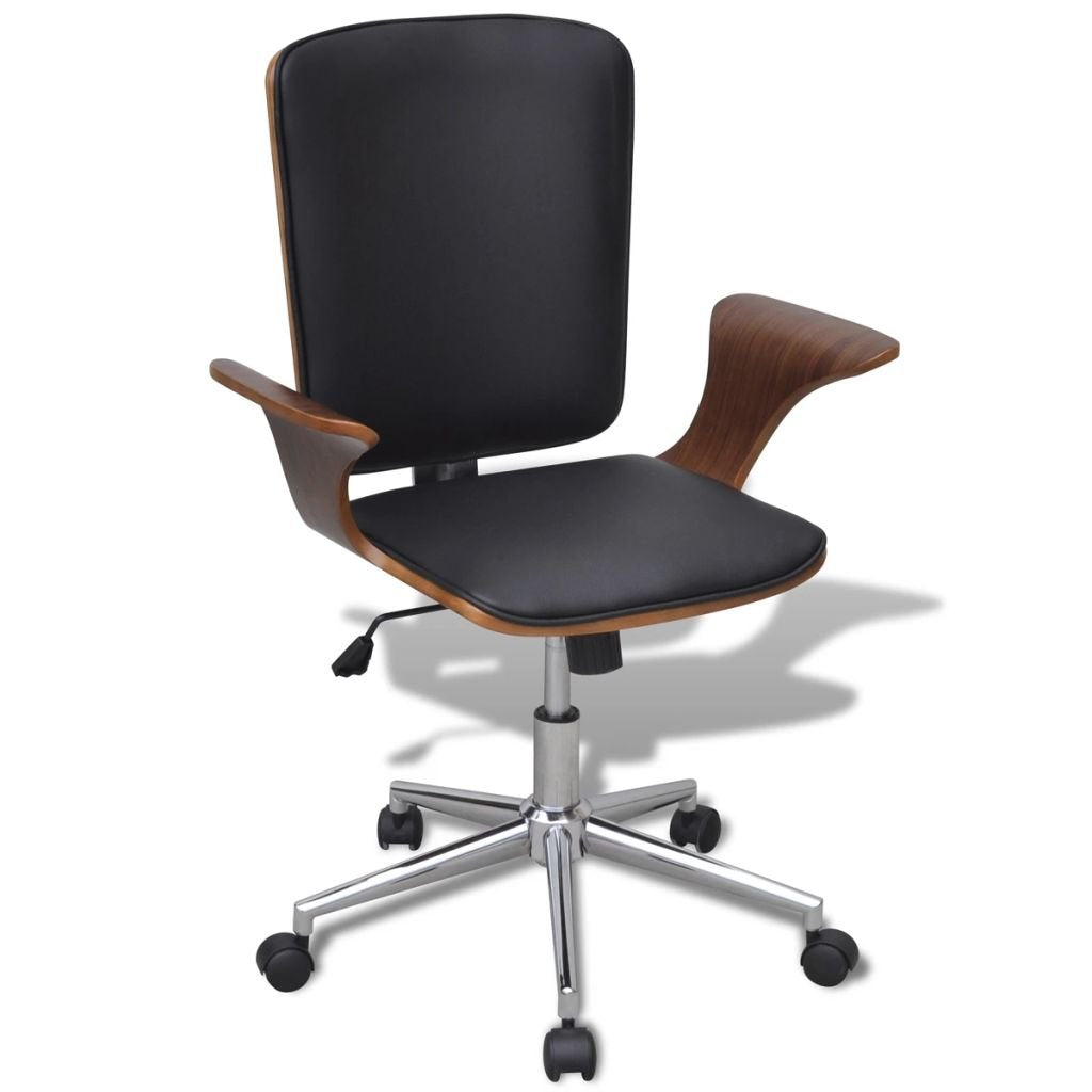 Tidyard Schreibtischstuhl Bürostuhl Drehsessel mit Höhenverstellbar, Holzrahmen, Schwarz + Braun, 69