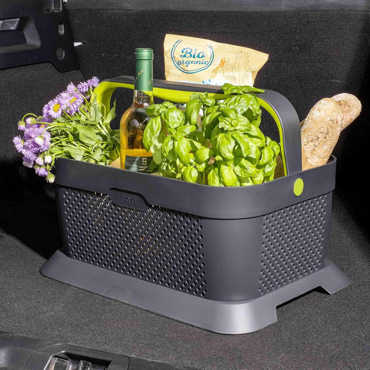 rati Basket - GREEN, Smarter Auto Korb zum Einkauf & Outdoor-Aktivitäten, mit Befestigungsadapter zu