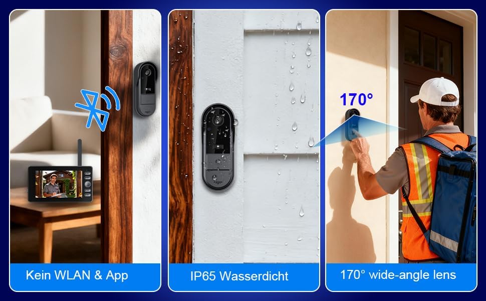 Winnes 1080P Video Türklingel mit Kamera Drahtlose Video Türklingel mit 4,3" Display,170° Weitwinkel