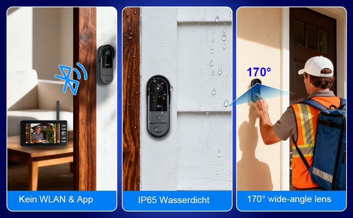 Winnes 1080P Video Türklingel mit Kamera Drahtlose Video Türklingel mit 4,3" Display,170° Weitwinkel